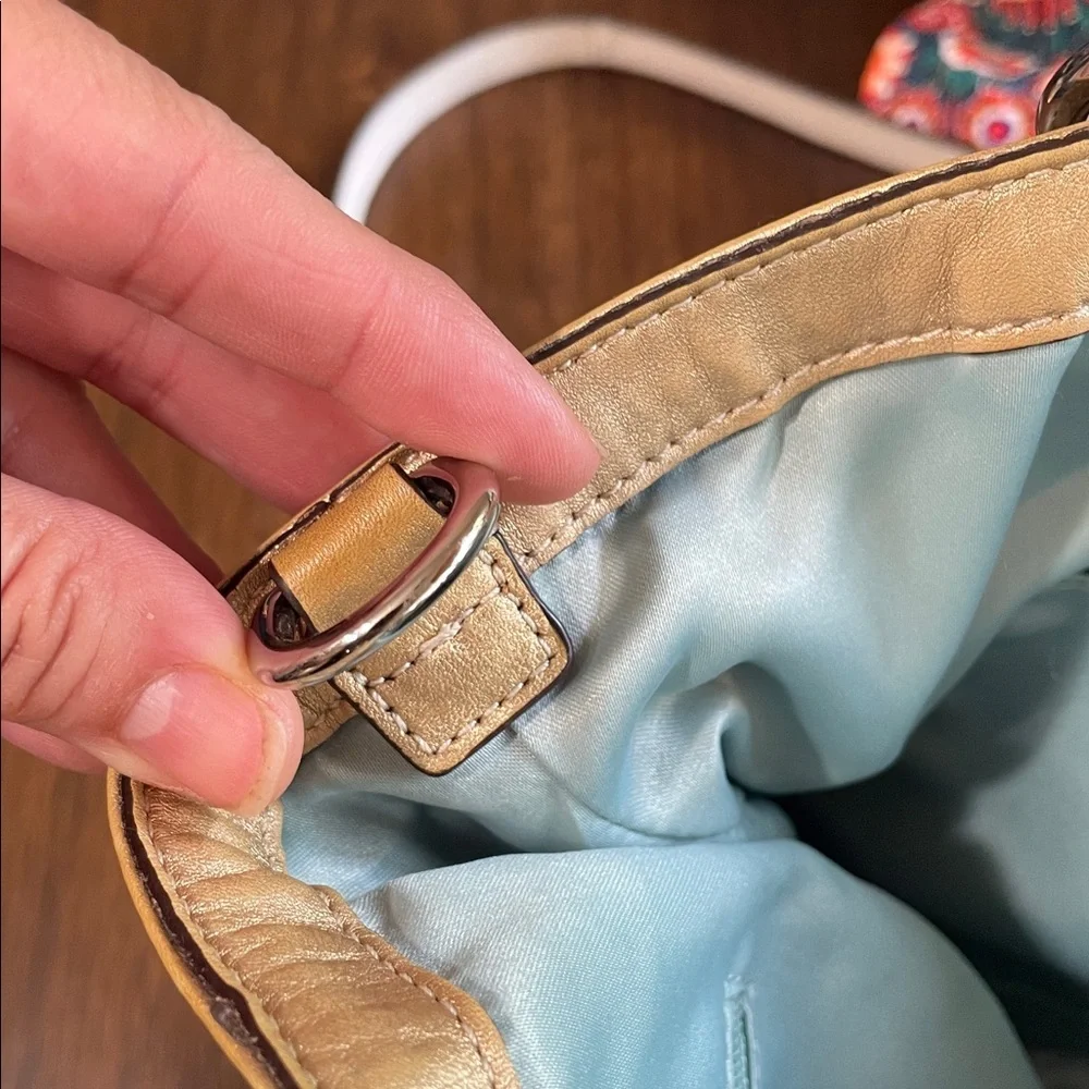 Coach Audrey OP Art Shantung Cinched Tote with gold leather trim